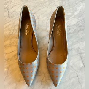 Silver and orange flower low heels for spring
